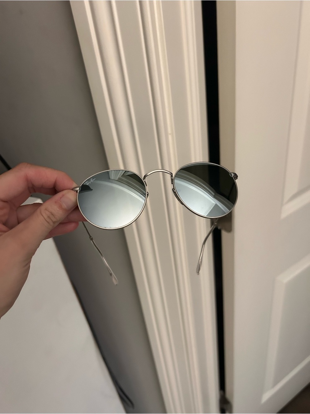 Ray-Ban Silver Frame Sunglasses with Blue Mirrored Lenses